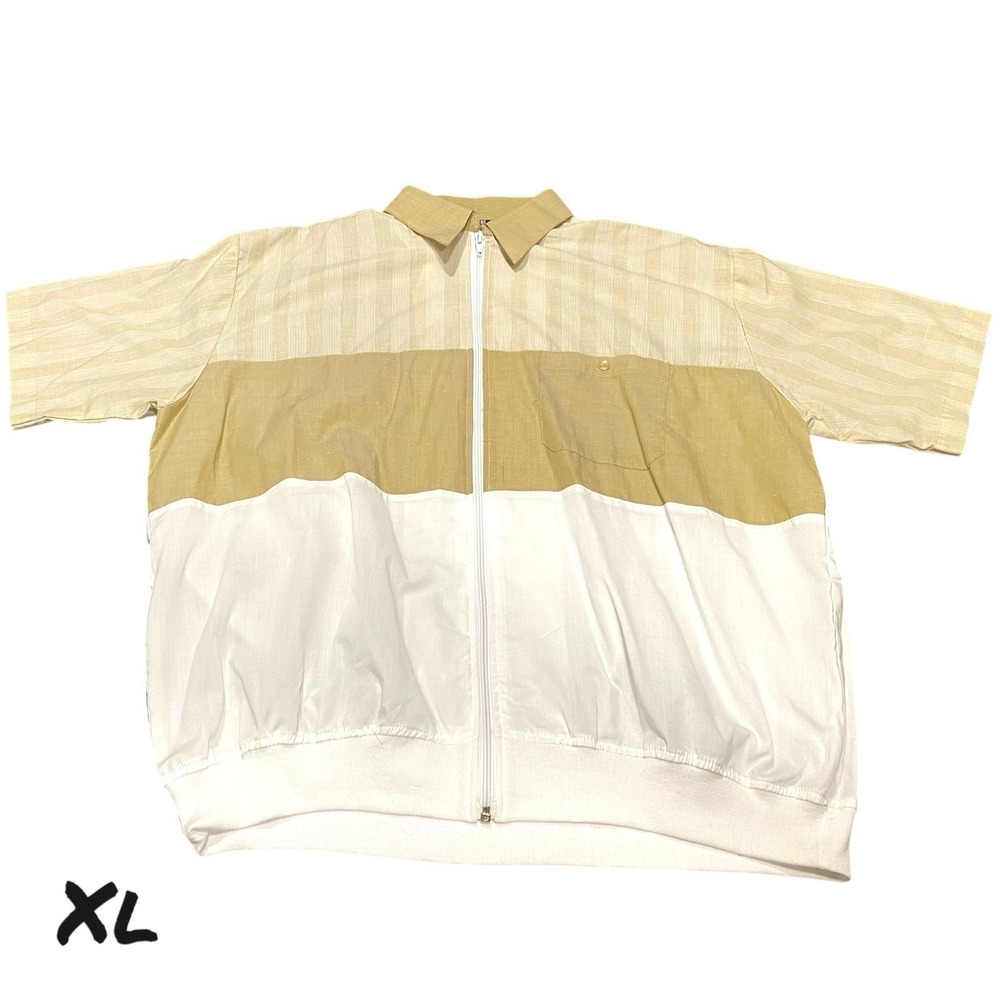 Vtg 80s Collared Shirt Golf John Blair Men's Size XL Full Zip Short Sleeve Brown